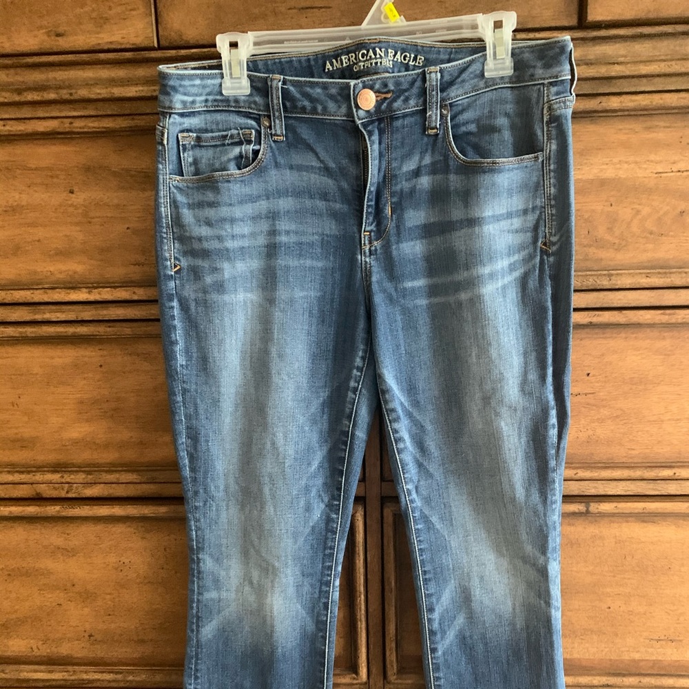 American Eagle Skinny Kick Bootcut jeans, 12 shirt